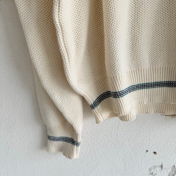 Vtg 90s Sweater Men L Cricket V Neck Sweater Cream Embroidered Isuzu Logo Preppy - Picture 2 of 12